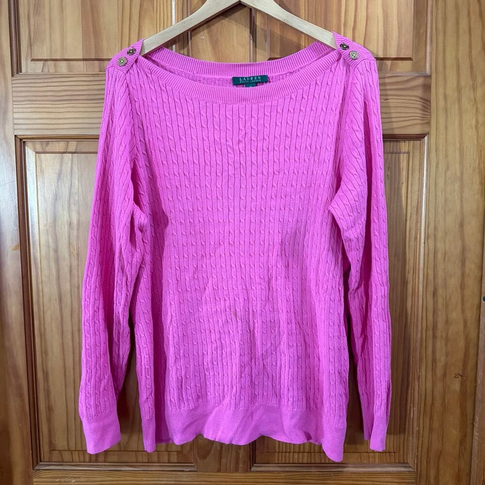 Lauren Ralph Lauren Pink Cable Knit Crewneck Sweater Size 1X